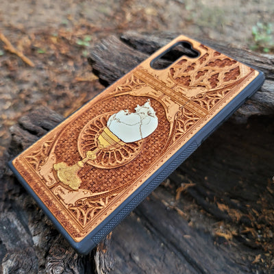 Gothic chalice engraved on a wooden phone case, compatible with iPhone  and Samsung Galaxy