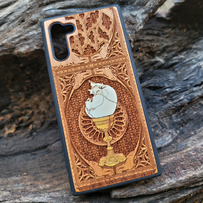 Gothic chalice engraved on a wooden phone case, compatible with iPhone  and Samsung Galaxy