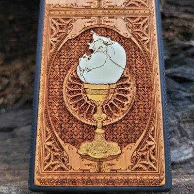 Gothic chalice engraved on a wooden phone case, compatible with iPhone  and Samsung Galaxy