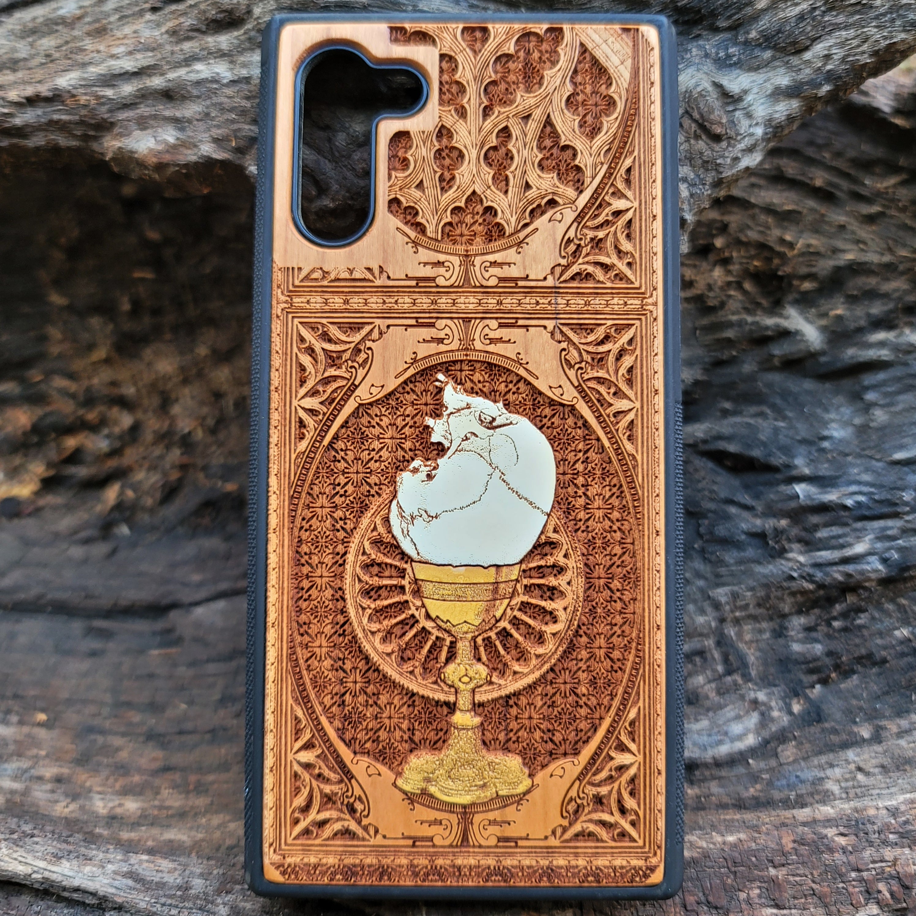 iPhone & Samsung Galaxy Wood Phone Case - The Chalice Gothic Pattern Hand Painted