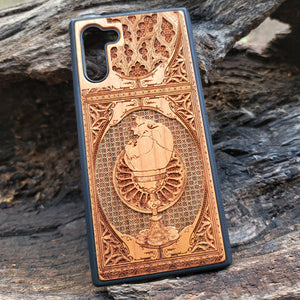 iPhone & Samsung Galaxy Wood Phone Case - The Chalice Gothic Pattern Gold Background