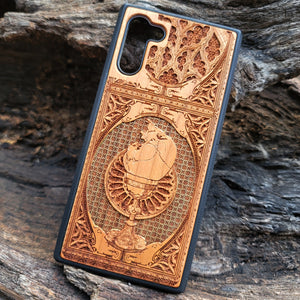 iPhone & Samsung Galaxy Wood Phone Case - The Chalice Gothic Pattern Gold Background