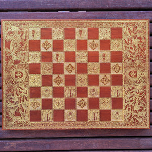 Battle Mahogany & Gold Stained Wooden Chess Board Game Set - A3 Size - 1.25" / 32 mm Square