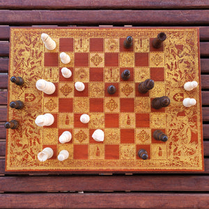 Battle Mahogany & Gold Stained Wooden Chess Board Game Set - A3 Size - 1.25" / 32 mm Square