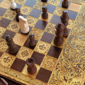 Battle Walnut & Gold Stained Wooden Chess Board Game Set - A3 Size - 1.25" / 32 mm Square