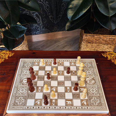Decorative wood chessboard with roman theme laser engraved