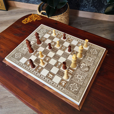 Decorative wood chessboard with roman theme laser engraved
