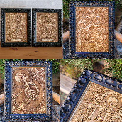 Personalized skeleton wood artwork - gothic horror-inspired engraving