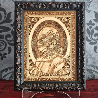 Handmade wooden artwork 'Creature from the Black Lagoon - Mini' – wood gift for 5 year anniversary, wedding present, gift for him or her, romantic handcrafted decor