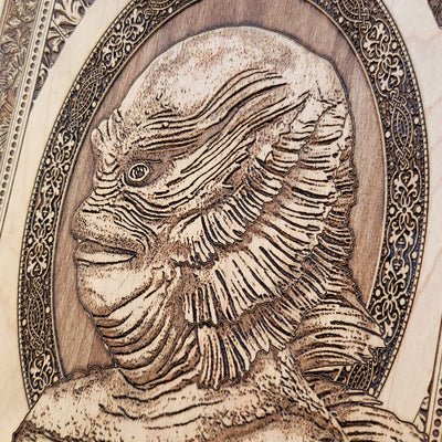 Classic monster artwork engraved on wood – perfect horror gift