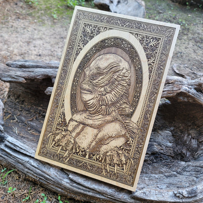 Classic monster decor – Creature from the Black Lagoon carved wood art