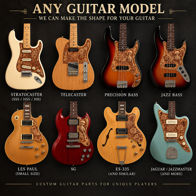 Custom wooden guitar pickguard with personalized laser engraved artwork