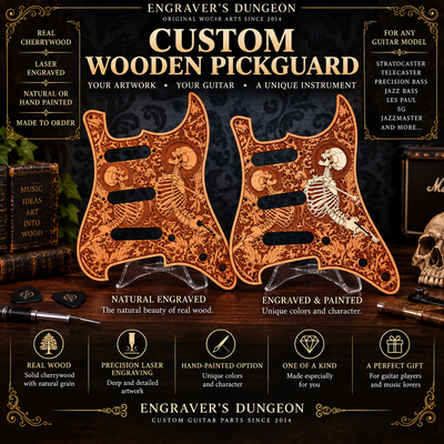 Natural and hand painted custom wooden guitar pickguard options