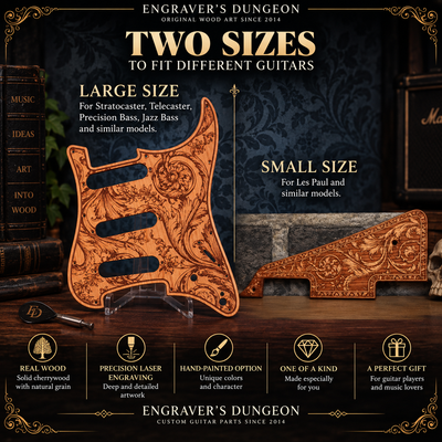 Personalized engraved wood pickguard for electric guitar and bass