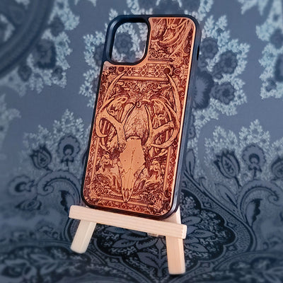 Funda de madera para iPhone y Samsung Galaxy - Diseño de esqueleto "Cráneo de ciervo"