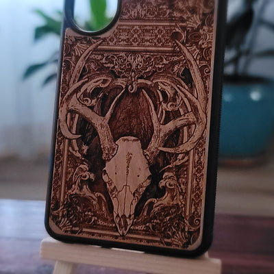 Funda de madera para iPhone y Samsung Galaxy - Diseño de esqueleto "Cráneo de ciervo"