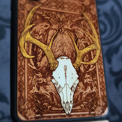 Deer Skull Wood Phone Case Hand Painted