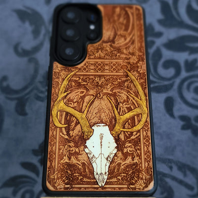 Deer Skull Wood Phone Case Hand Painted