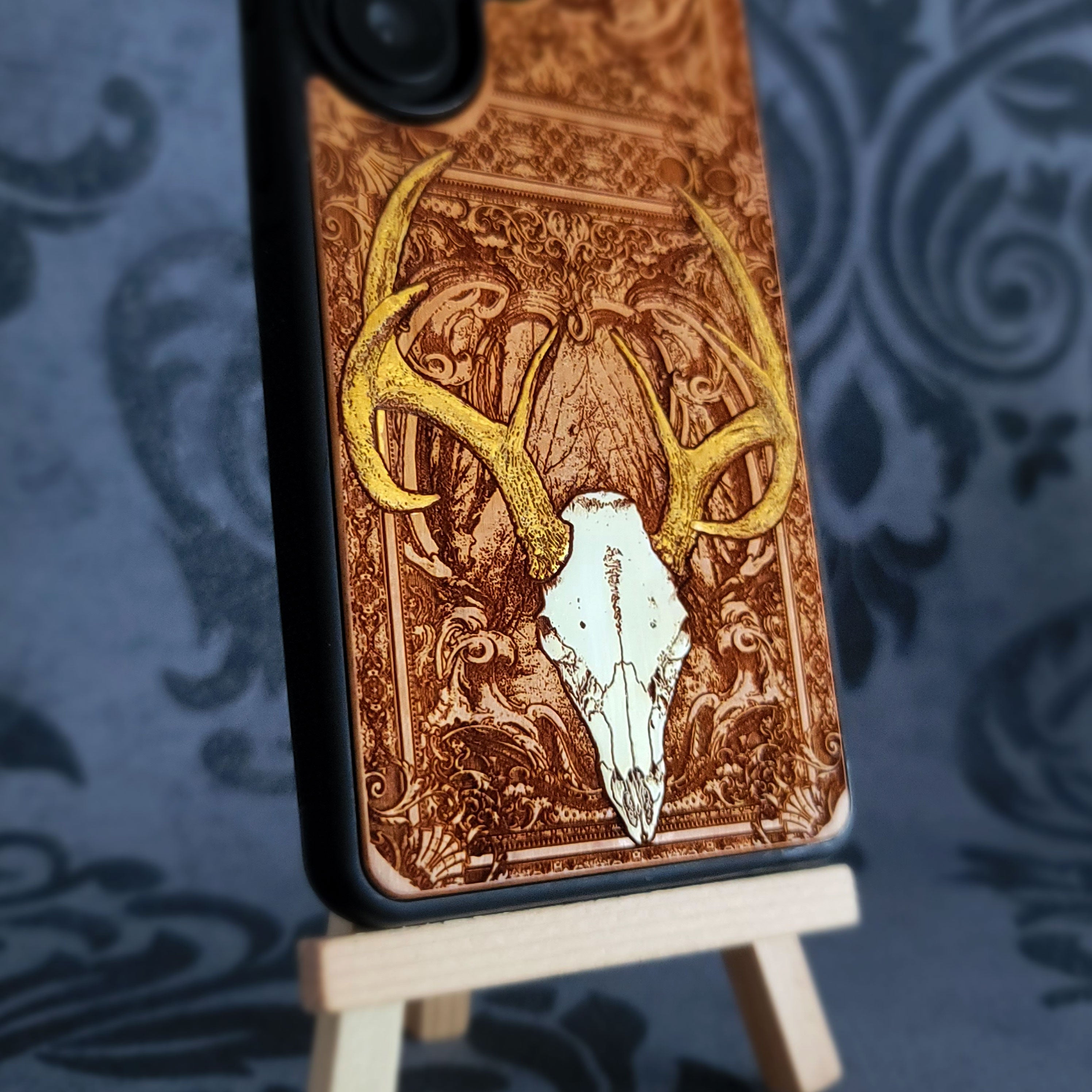 Deer Skull Wood Phone Case Hand Painted