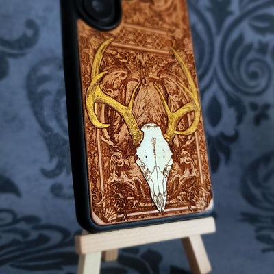 Deer Skull Wood Phone Case Hand Painted