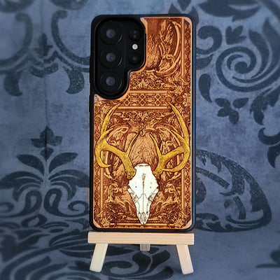 Phone case with deer design on a decorative background