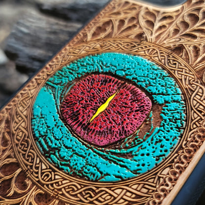 iPhone & Samsung Galaxy Wood Phone Case -   Dragon Eye Gothic Pattern