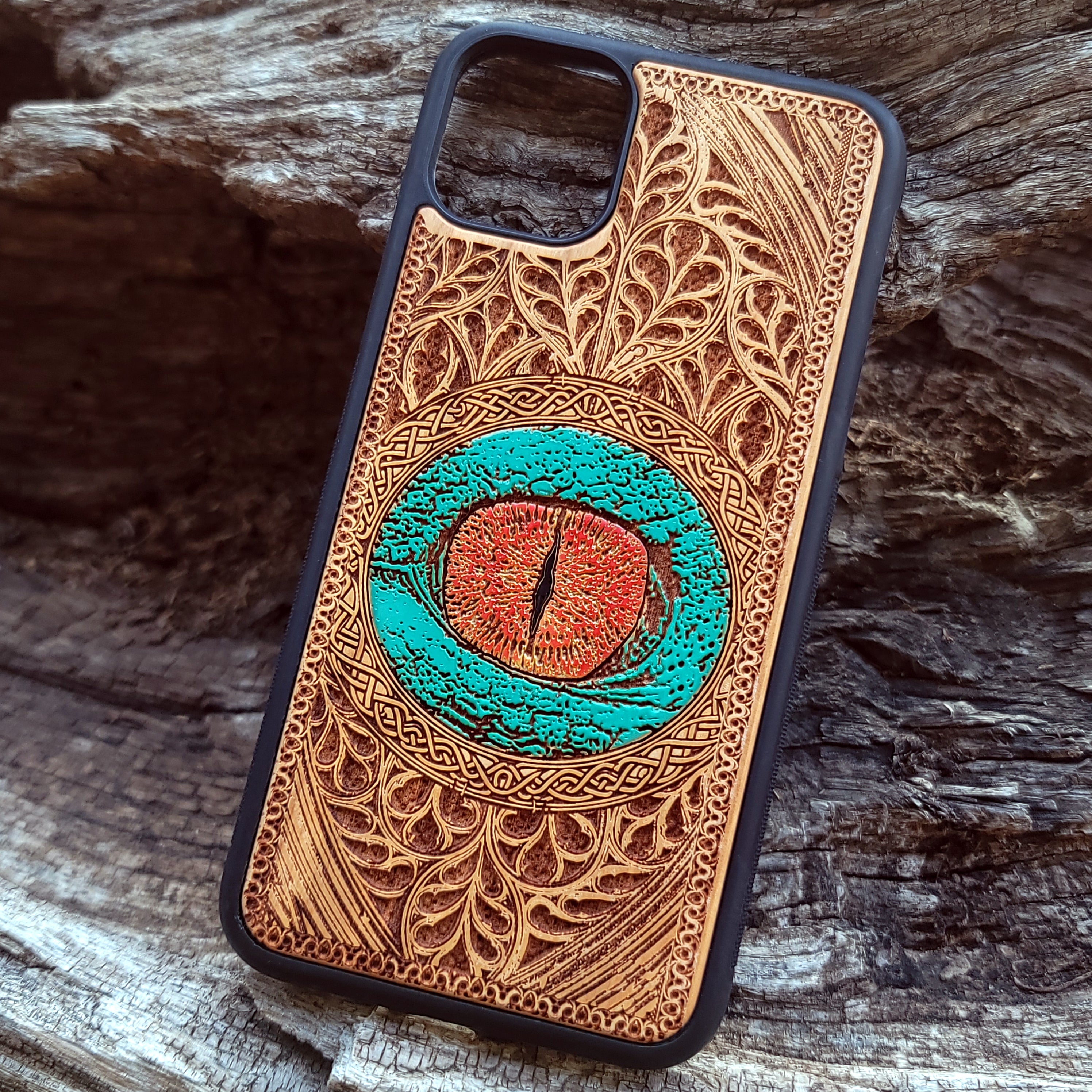 iPhone & Samsung Galaxy Wood Phone Case -   Dragon Eye II Gothic Pattern