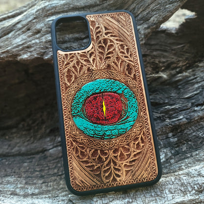 iPhone & Samsung Galaxy Wood Phone Case -   Dragon Eye Gothic Pattern