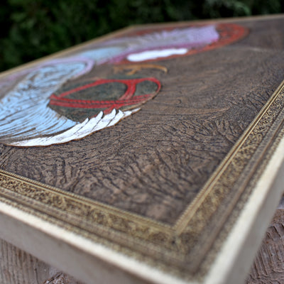 Gothic engraved wood art – gothic art, engraved wood, dark fantasy, skeleton design, artisan crafted