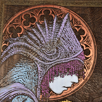 Gothic engraved wood art – gothic art, engraved wood, dark fantasy, skeleton design, artisan crafted