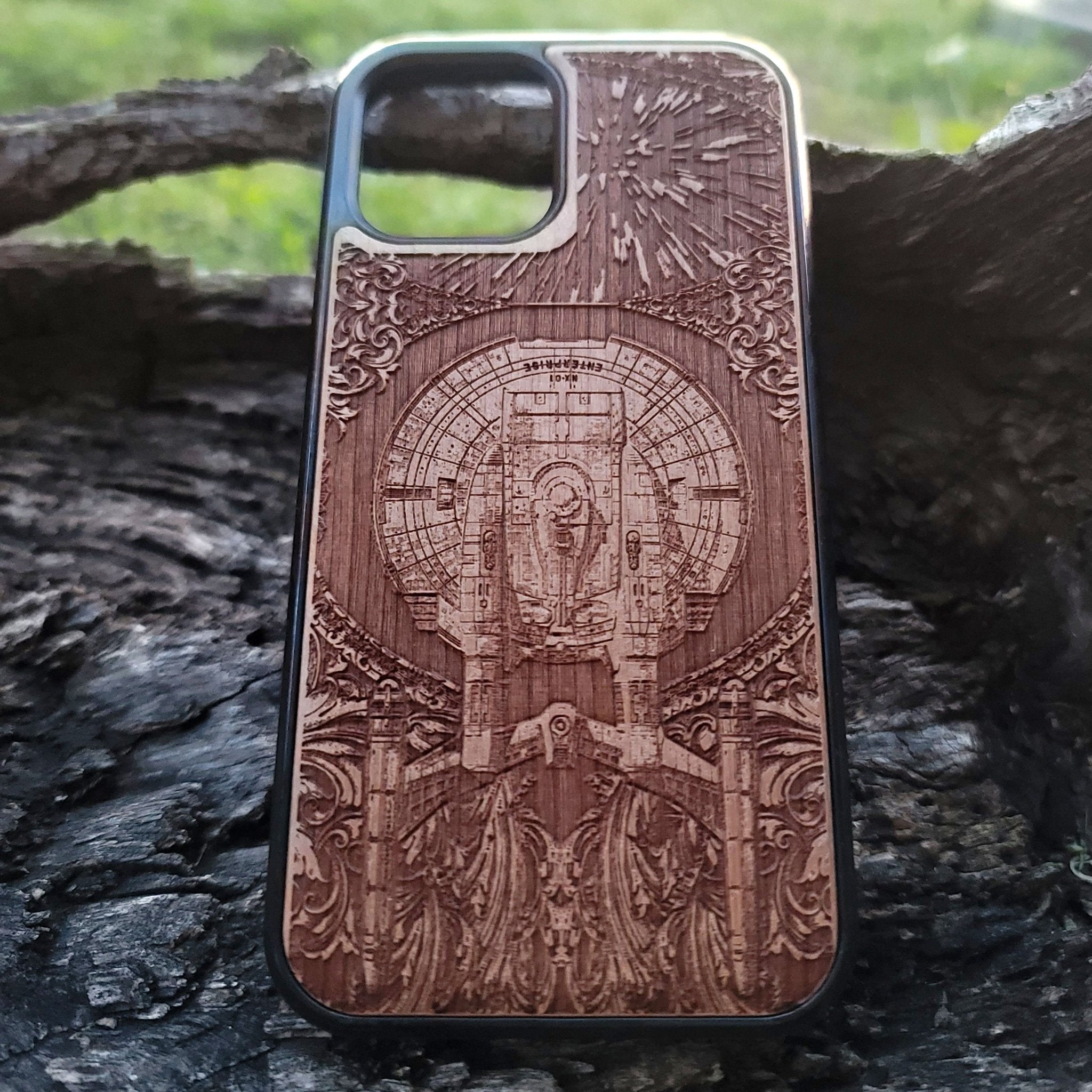 Custom wood phone case Enterprise NX-01 iPhone Galaxy fit