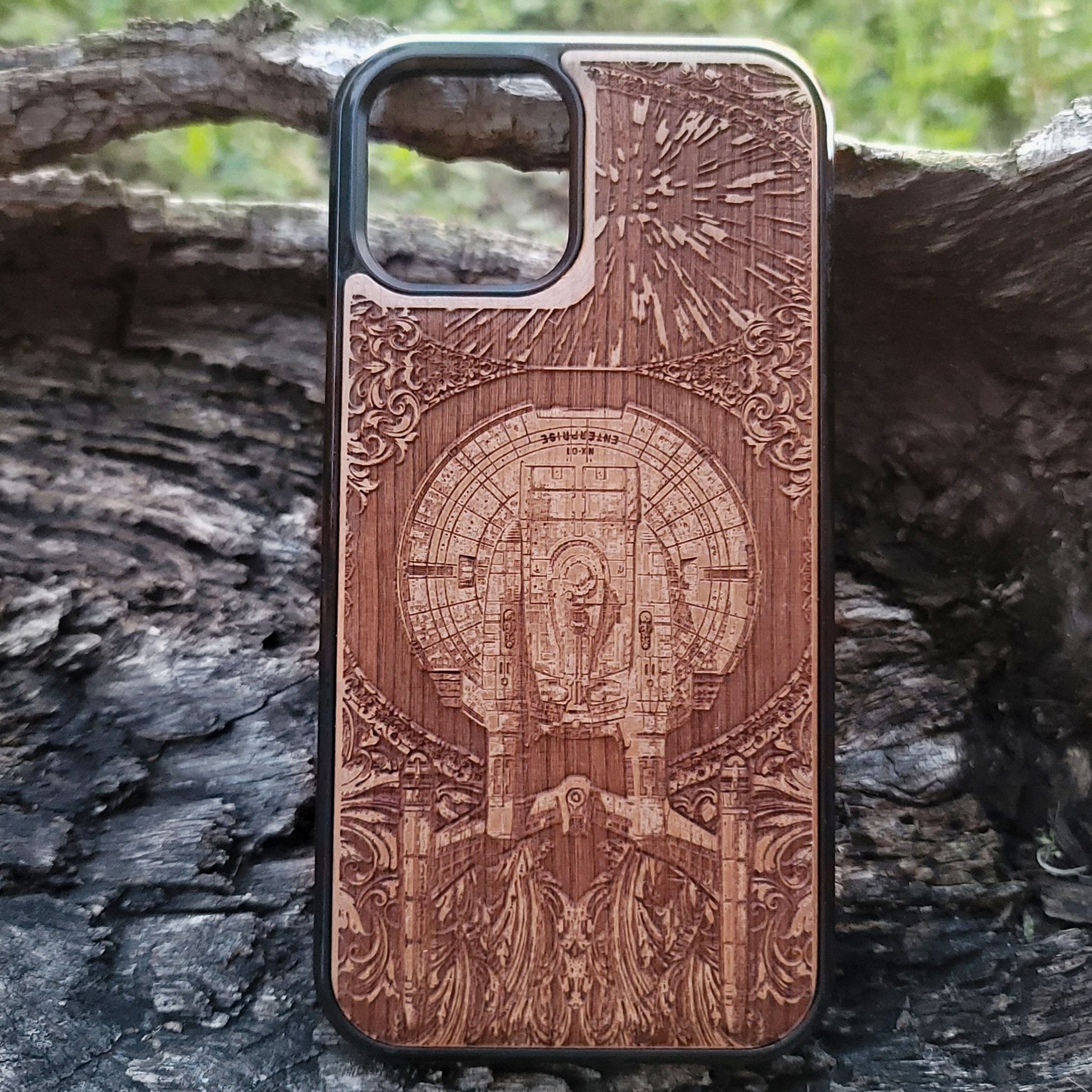 Enterprise NX-01 starship phone case iPhone  wood engraved