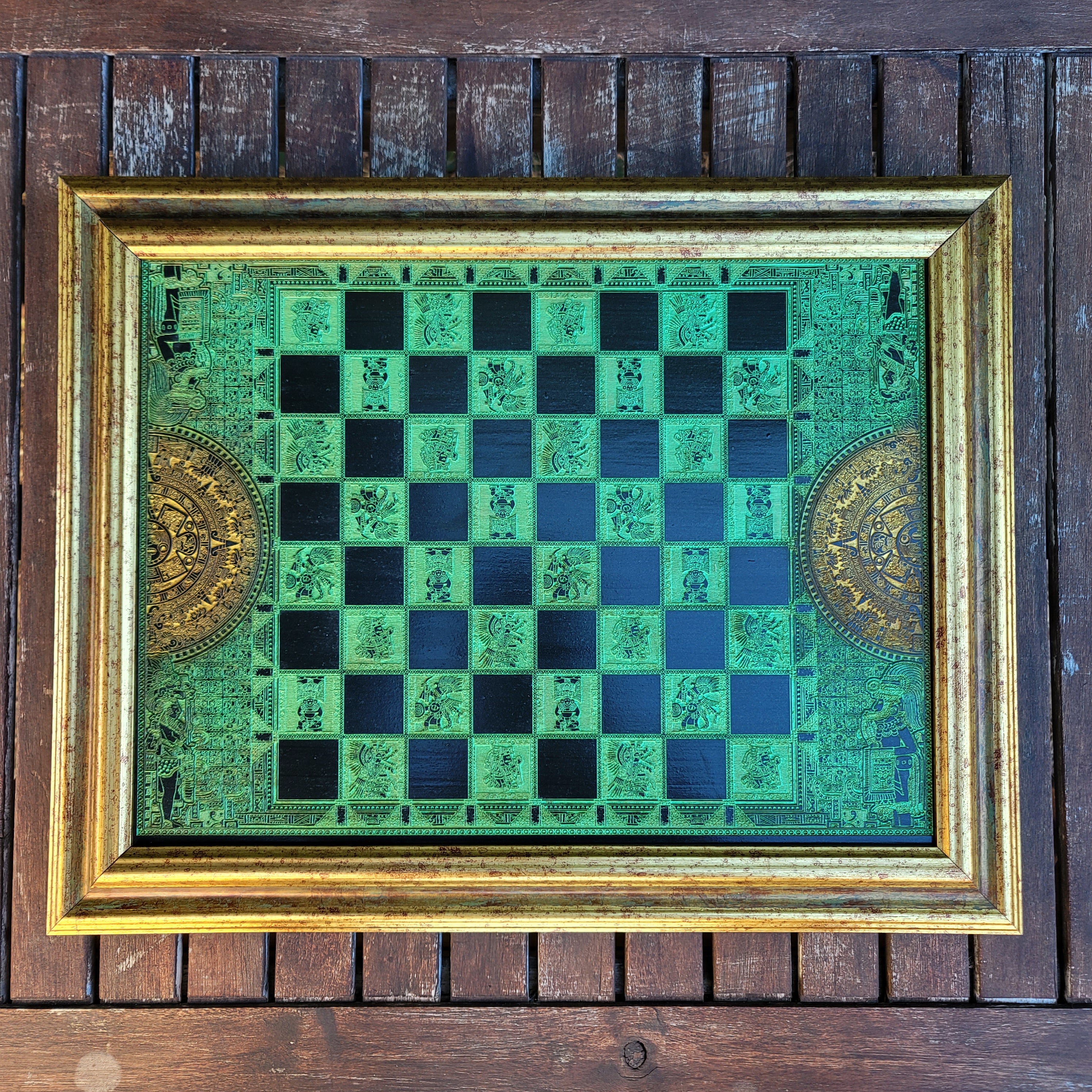 Aztec Chess Board - Black & Green - A3 Large Size