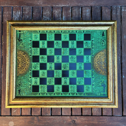 Aztec Chess Board - Black & Green - A3 Large Size