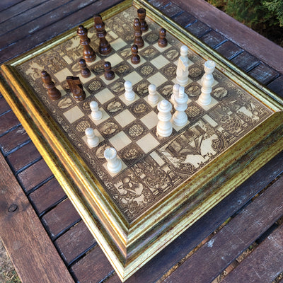 Gothic engraved wood art – gothic art, engraved wood, dark fantasy, skeleton design, artisan crafted