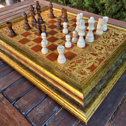 Battle Chess Board - Mahogany & Gold - A3 Large Size