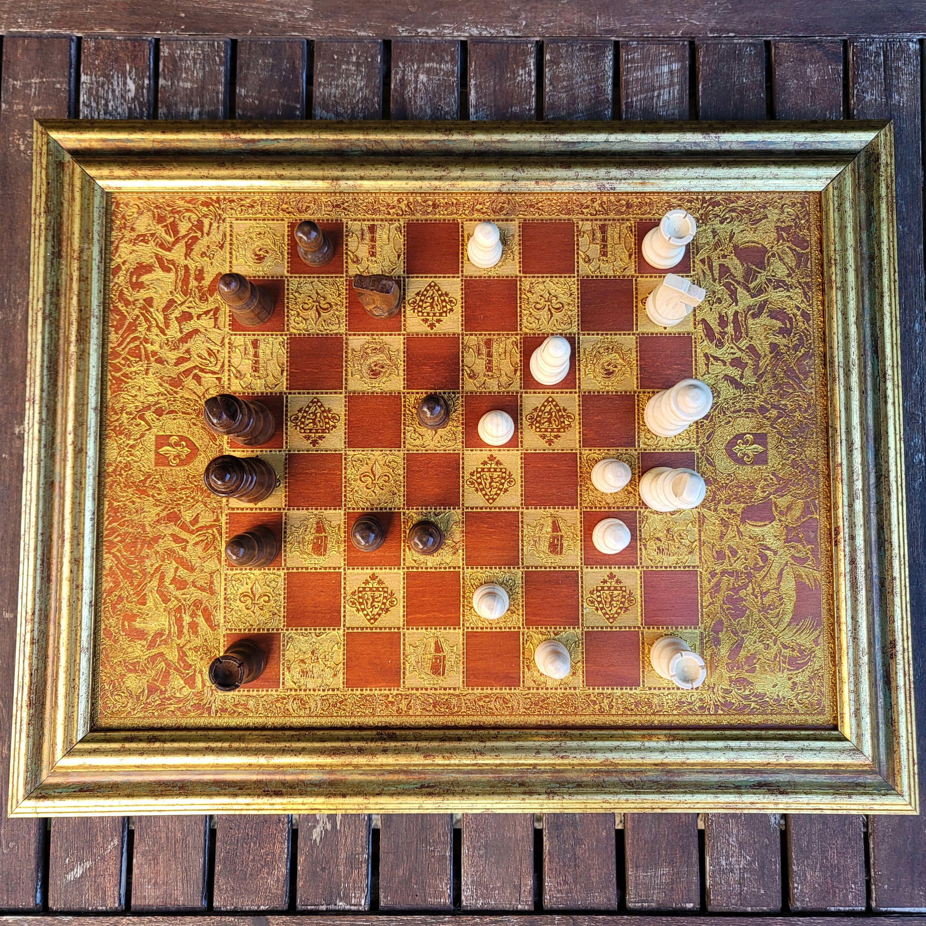 Battle Chess Board - Mahogany & Gold - A3 Large Size