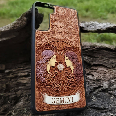 Unique wood phone case for Gemini horoscope lovers