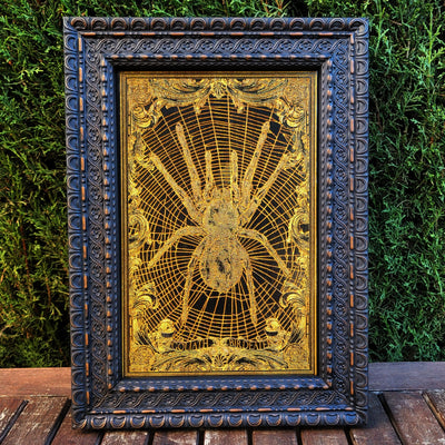 Dark horror-themed spider wall decor featuring Goliath birdeater design.