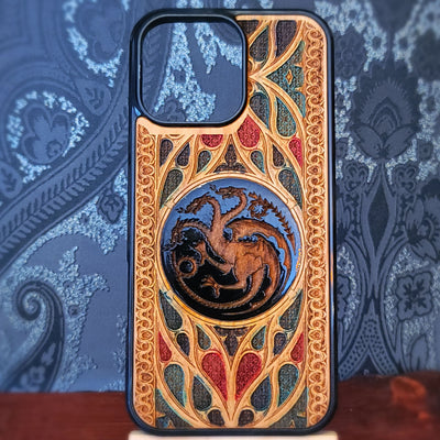 Gothic pattern wood art panel, hand painted black, laser engraved