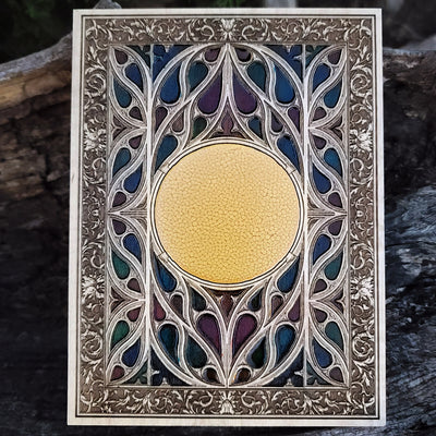 Handmade wooden artwork 'Gothic Window Custom Symbol II Mini' – wood gift for 5 year anniversary, wedding present, gift for him or her, romantic handcrafted decor