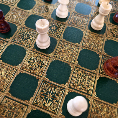 Spanish Tiles Chess Board - Green & Gold - A3 Large Size