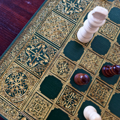 Spanish Tiles Chess Board - Green & Gold - A3 Large Size