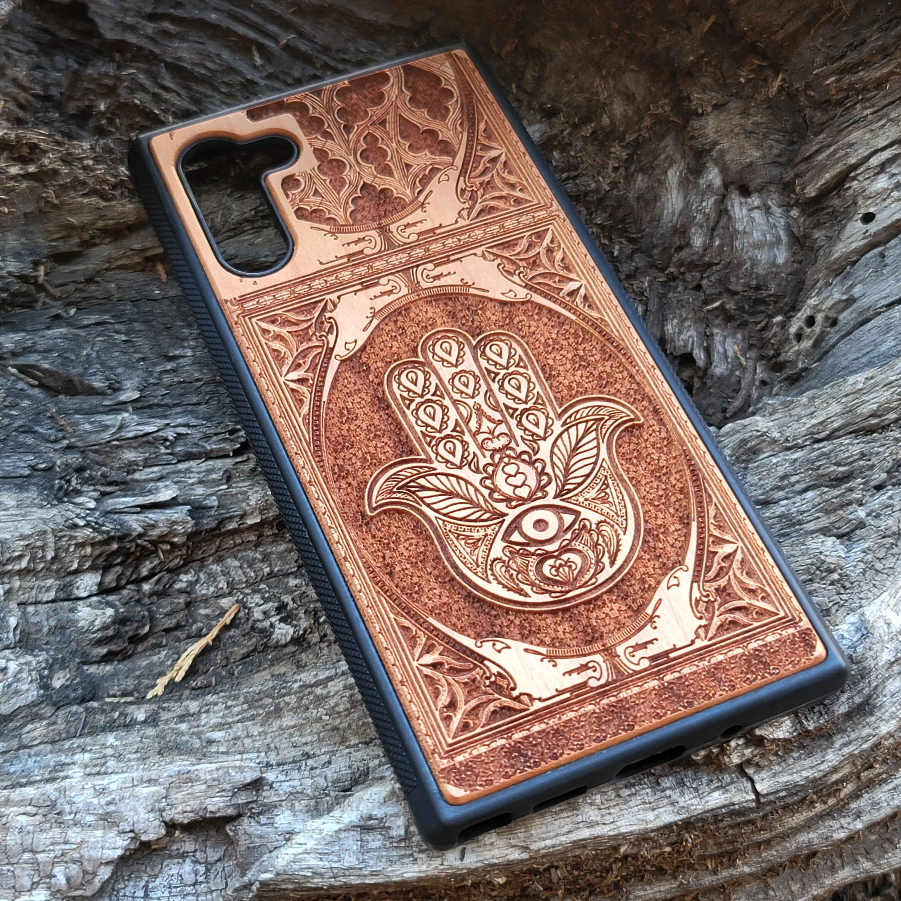 iPhone & Samsung Galaxy Wood Phone Case - Hamsa Hand