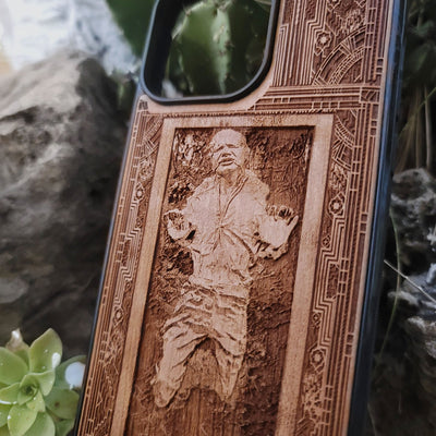 Deep engraved wood phone case with Han Solo from Star Wars, fits iPhone  and Galaxy S