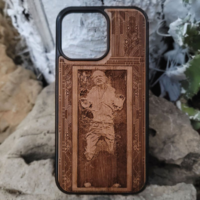 Deep engraved wood phone case with Han Solo from Star Wars, fits iPhone  and Galaxy S