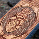 Load image into Gallery viewer, iPhone &amp; Samsung Galaxy Wood Phone Case -  Gold Background Human Heart Gothic Pattern
