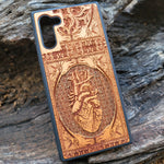 Load image into Gallery viewer, iPhone &amp; Samsung Galaxy Wood Phone Case -  Gold Background Human Heart Gothic Pattern

