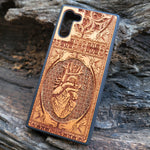 Load image into Gallery viewer, iPhone &amp; Samsung Galaxy Wood Phone Case -  Gold Background Human Heart Gothic Pattern
