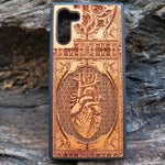 Load image into Gallery viewer, iPhone &amp; Samsung Galaxy Wood Phone Case -  Gold Background Human Heart Gothic Pattern
